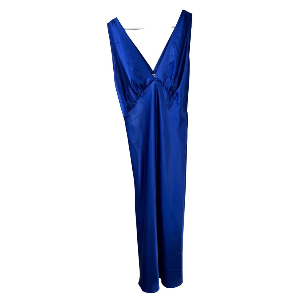 Vintage Victorias Secret Gold Label Blue Satin Nightgown Maxi Slip Dress Medium